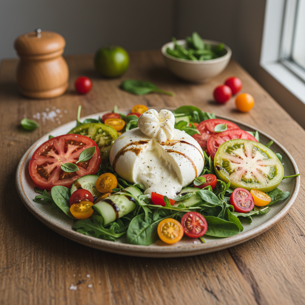 Gaivios salotos su burrata: receptas, kuris nustebins paprastumu ir skoniu