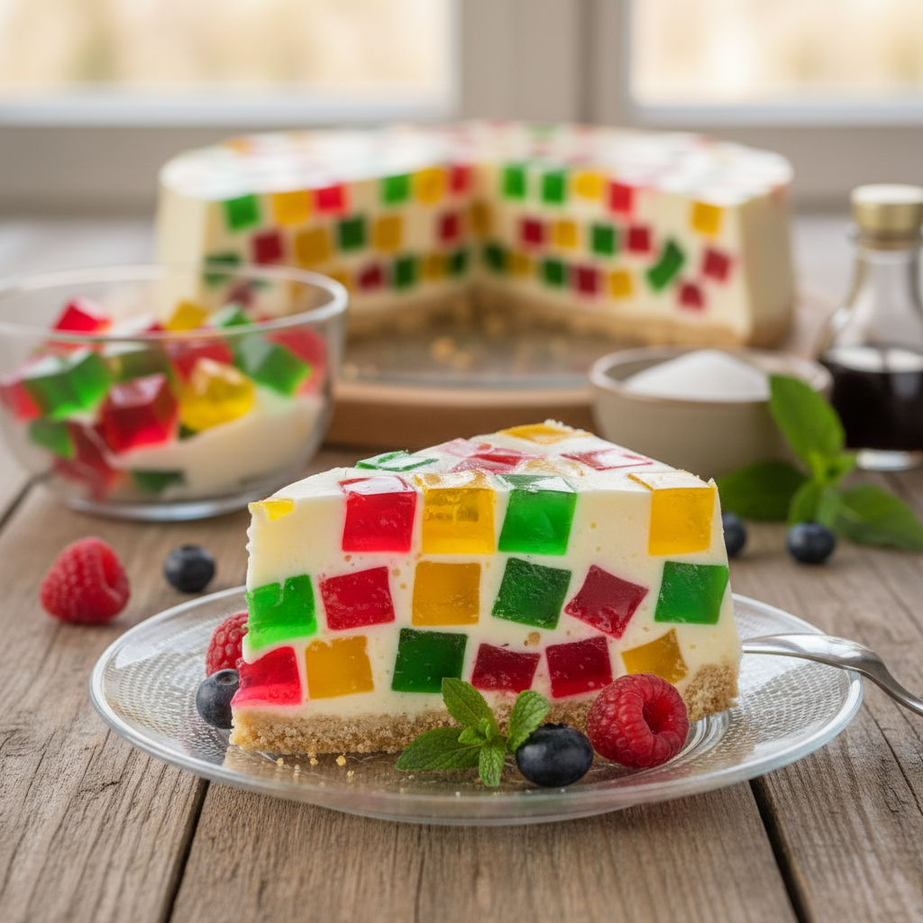 Sluoksniuotas želė tortas be kepimo: receptas iš vaikystės