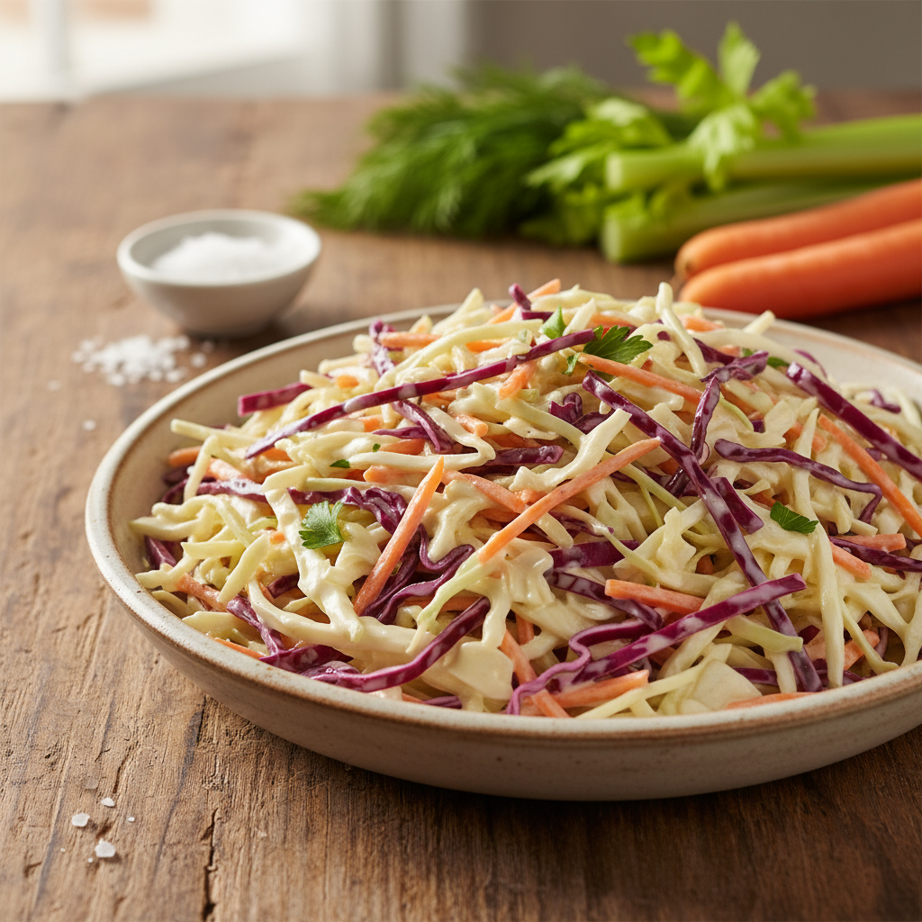 Coleslaw salotos su morkomis: traškus garnyras prie mėsos