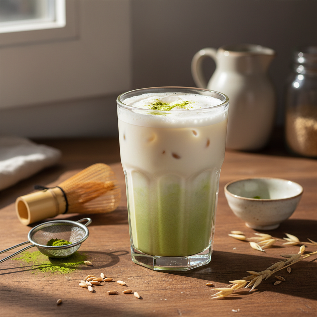 „Matcha latte“ su avižų pienu: receptas energijos pliūpsniui