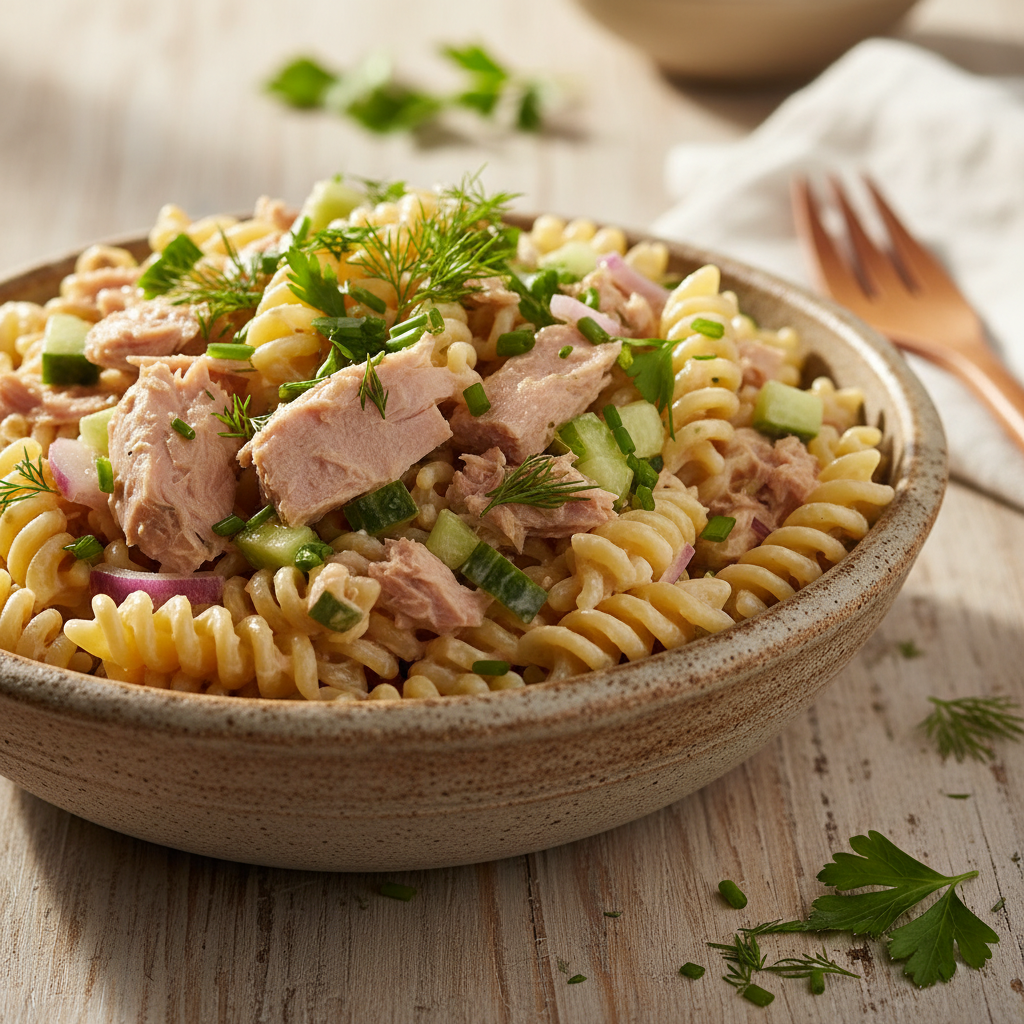 Greitos tuno salotos su makaronais – idėja sočiai vakarienei